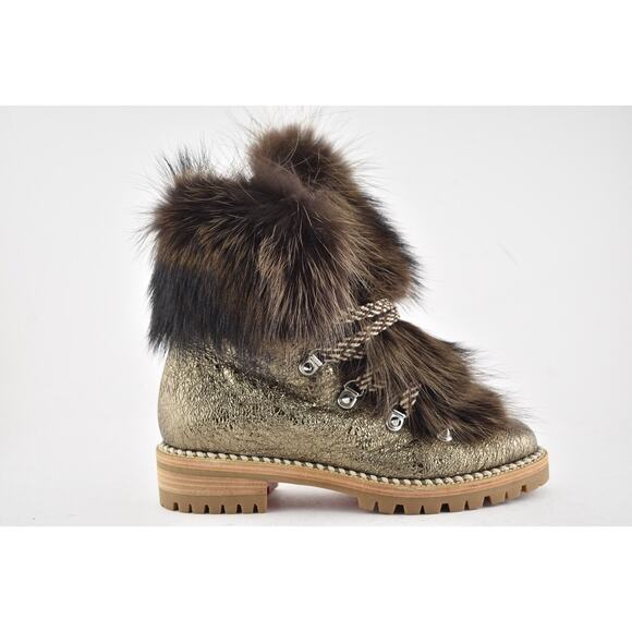 Christian Louboutin Fanny Flat Roche Fur Leather Lace Up Tie Combat Boot 36 - Picture 2 of 10